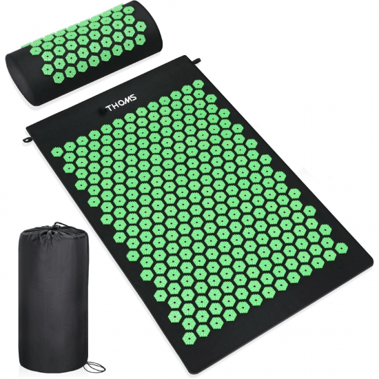 Akupresūros kilimėlis THOMS Green Relax 63.5x39cm su pagalvėle