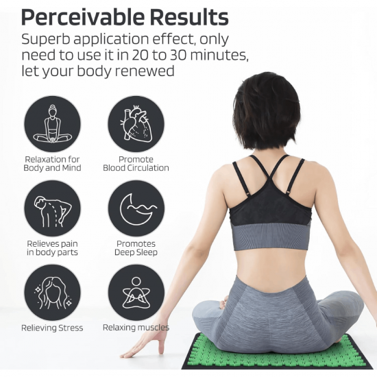 Akupresūros kilimėlis THOMS Green Relax 63.5x39cm su pagalvėle