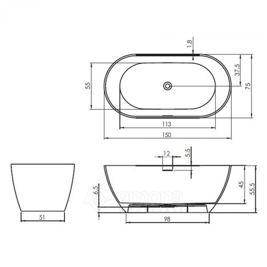 Akmens masės Vonia RIHO Bilbao 150x75 cm.
