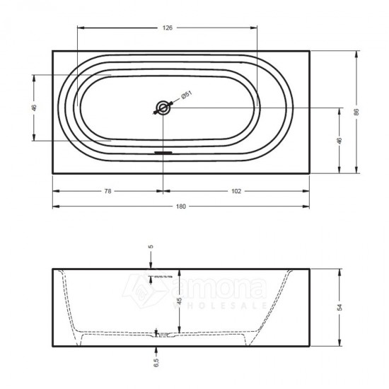 Akmens masės Vonia RIHO Madrid 180x85 cm.