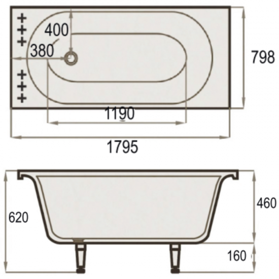 Akmens Masės Vonia SPN Samanta 179,5x79,8 cm. be uždengimo