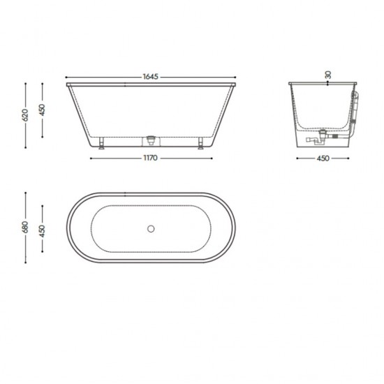 Dirbtinio akmens vonia SPN Torino 165x68cm, laisvai pastatoma