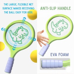 Badmintono rinkinys vaikams su raketėmis, putplasčio kamuoliuku ir dinozauro formos plunksnakočiu WOOPIE