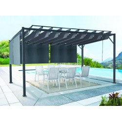 Bioklimatinė sodo pergola 3 × 4 m su slankiojančiu stogeliu ir 4 markizėmis