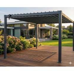 Bioklimatinė plieninė pergola 3 × 3 m su reguliuojamu stogu