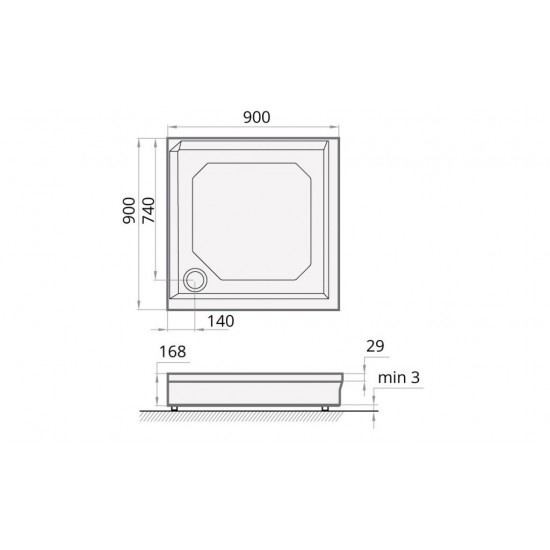 Akmens Masės Dušo Padėklas SPN P 7042 90x90 cm.
