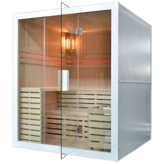 Sausā sauna AMO-EA4 Balta ar plīti 180x160x200 četrvietīga