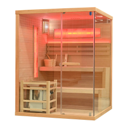 Sausā sauna AMO-TS3 pa kreisi ar plīti 150x140x190cm trīsvietīga