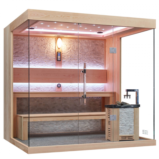 Sausā sauna AMUE-1250 ar plīti 220x180x210cm četrvietīga