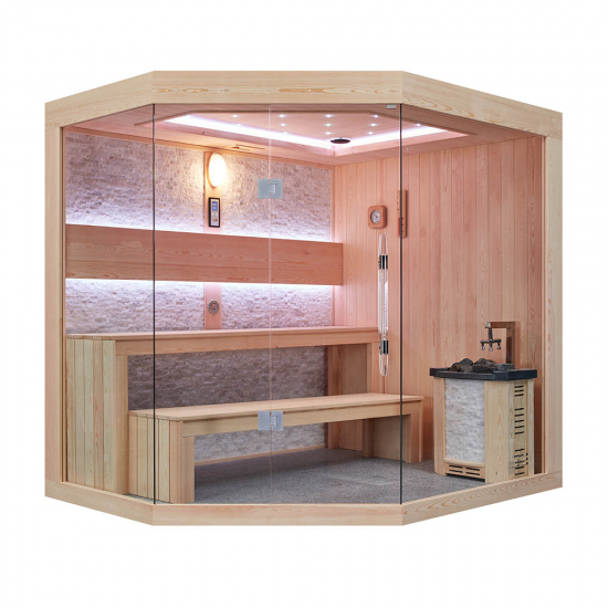 Sausā sauna AMUE-1251 ar plīti 220x180x210cm četrvietīga