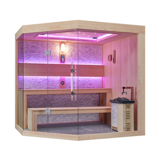 Sausā sauna AMUE-1251 ar plīti 220x180x210cm četrvietīga