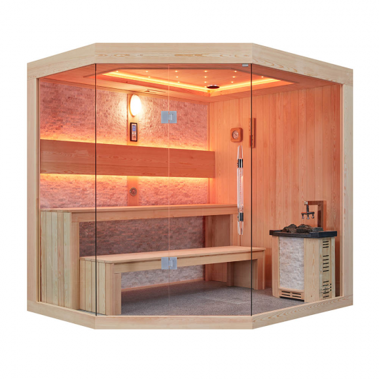 Sausā sauna AMUE-1251 ar plīti 220x180x210cm četrvietīga