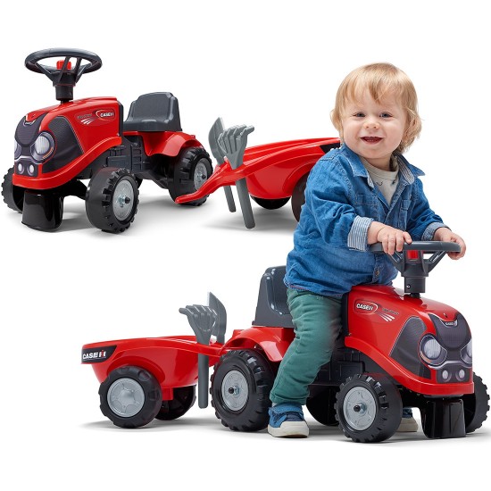 FALK CASE IH vaikiškas traktorius-paspirtukas su priekaba