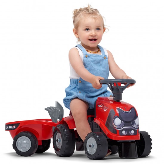 FALK CASE IH vaikiškas traktorius-paspirtukas su priekaba