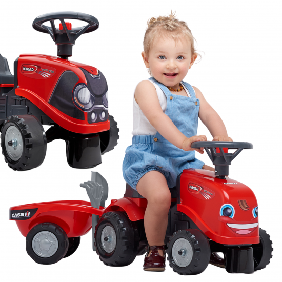 FALK CASE IH vaikiškas traktorius-paspirtukas su priekaba