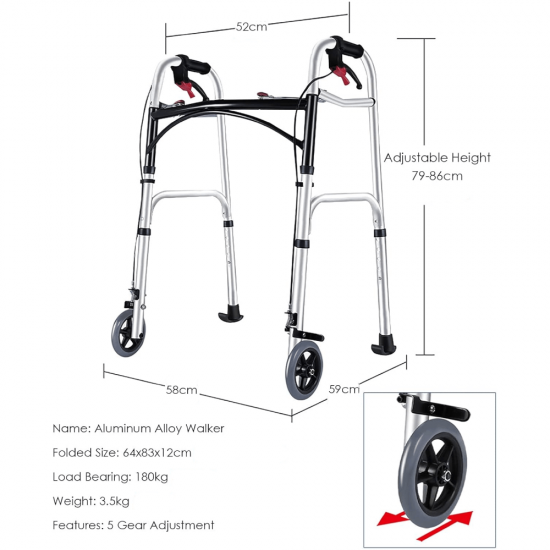 Sulankstomas vaikštynė KASMAN YC8201S su 2 ratukais ir rankiniu stabdžiu
