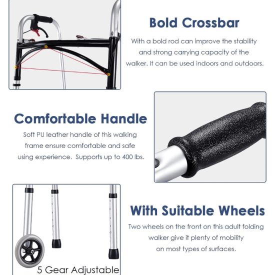 Sulankstomas vaikštynė KASMAN YC8201S su 2 ratukais ir rankiniu stabdžiu