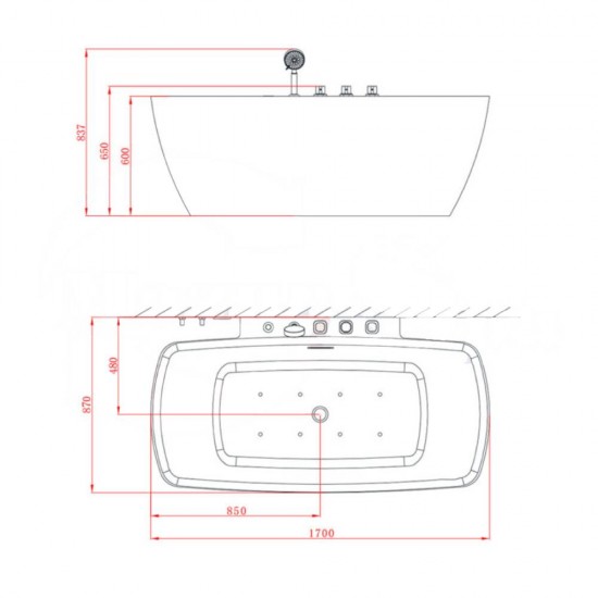 Laisvai pastatoma SPA vonios vonia su vandens masažu AMUE-1701 170x85x61 cm
