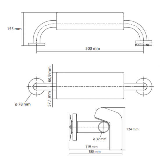 Laikiklis BEMETA Help 50 cm. Su Atlošu, Baltas Su Tvirtinimo Apdaila