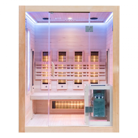 Infrasarkanā pirts ar HARVIA 4,5 kW sildītāju un sālsakmeni AMO-SW3 COMBO 150x120x190 cm Infrasarkanā pirts ar HARVIA 4,5 kW sildītāju un sālsakmeni AMO-SW3 COMBO 150x120x190 cm