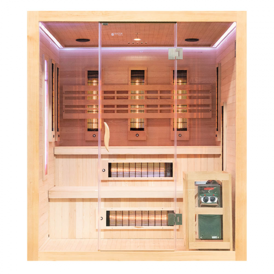 Infrasarkanā pirts ar HARVIA 8 kW sildītāju un sālsakmeni AMO-SW4 COMBO 175x175x200 cm Infrasarkanā pirts ar HARVIA 8 kW sildītāju un sālsakmeni AMO-SW4 COMBO 175x175x200 cm