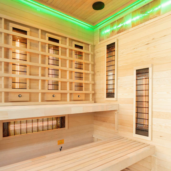 Infraraudonųjų spindulių pirtis su druskos akmenims AMO-EP4RS XL kairė 180x160x200 cm