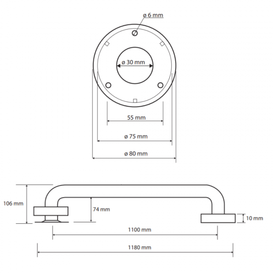 Laikiklis BEMETA Help 110 cm. Tesus, Baltas Su Tvirtinimo Apdaila