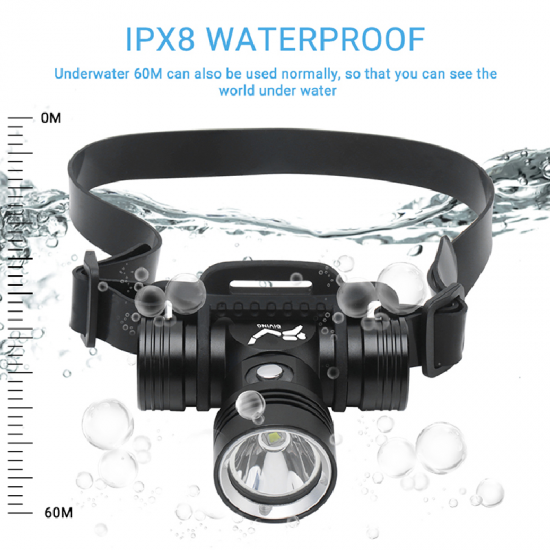 LED Headlamp BORUiT YHX-1362, For diving up to 60m Underwater