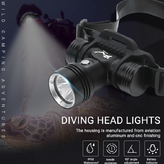 LED Headlamp BORUiT YHX-1362, For diving up to 60m Underwater