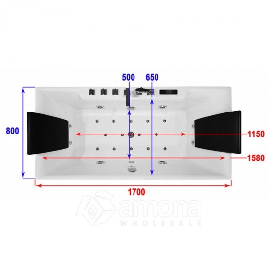 Masāžas vanna AMO-1100B Black Double 170x80 cm.