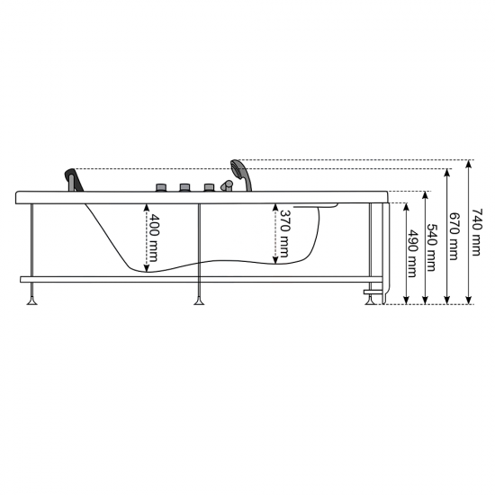 Masāžas vanna AMO-1631 Turbo Right 180x120 cm.