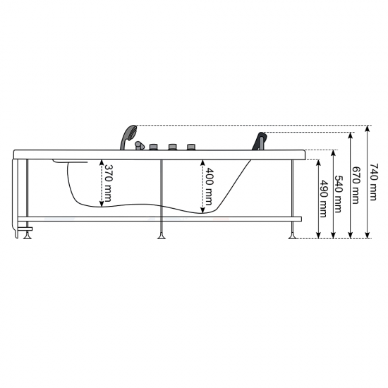 Masāžas vanna AMO-1631B Turbo Left Black Double 180x120x54 cm.