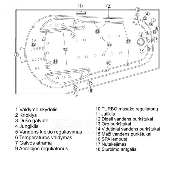 Masažinė Vonia AMUE-007AL 170x100 cm.
