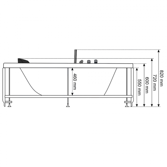 Masāžas vanna AMO-1007 TURBO+ 180x91 cm.