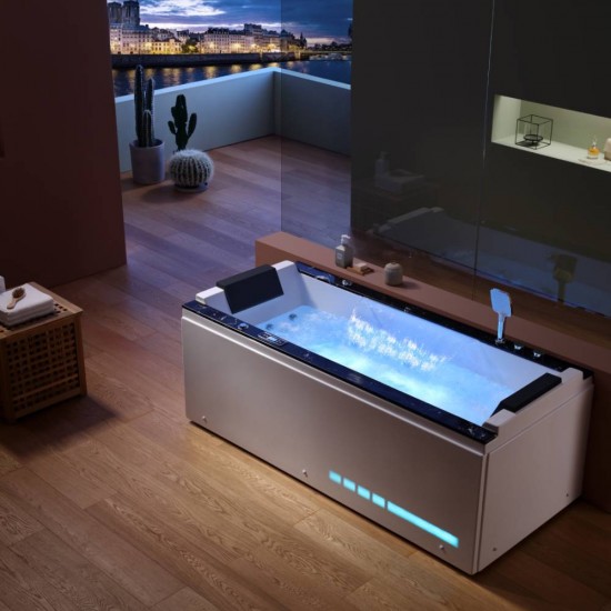 Masažinė vonia AMUE Lurevia Black su hidromasažu, LED apšvietimu ir Bluetooth audio sistema, 190 × 90 × 70 cm
