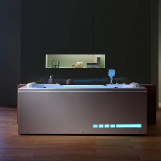 Masažinė vonia AMUE Lurevia Black su hidromasažu, LED apšvietimu ir Bluetooth audio sistema, 190 × 90 × 70 cm
