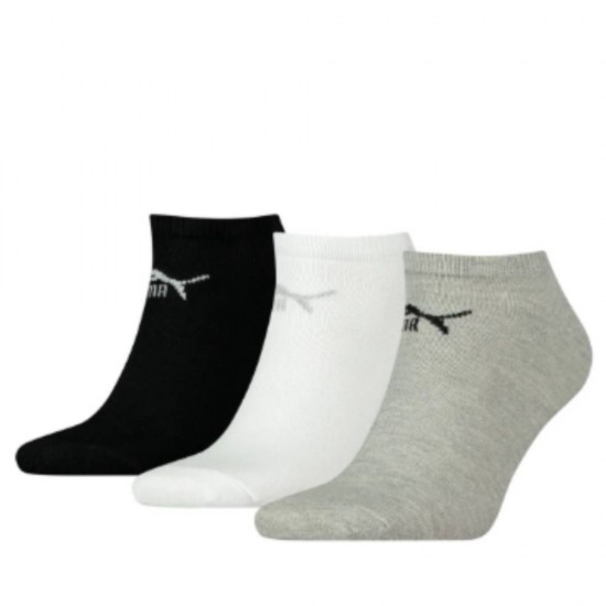 Puma Sneaker Ankle Socks kojinės, pilkos, baltos ir juodos, 3 poros