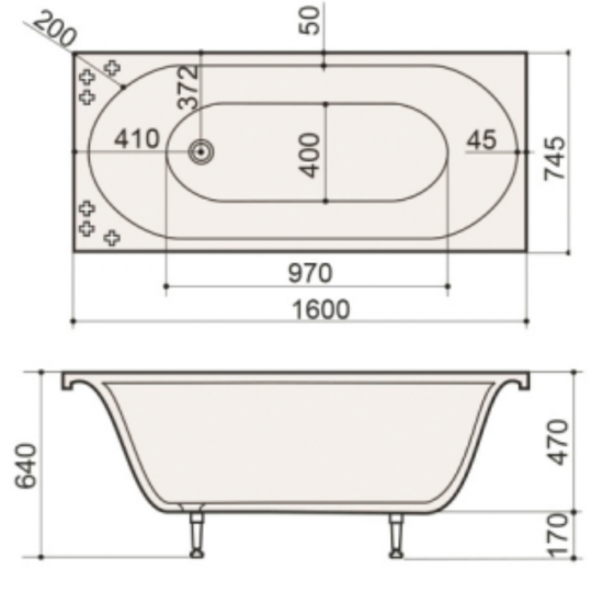Akmens Masės Vonia SPN Katrina 160x74,5 cm.