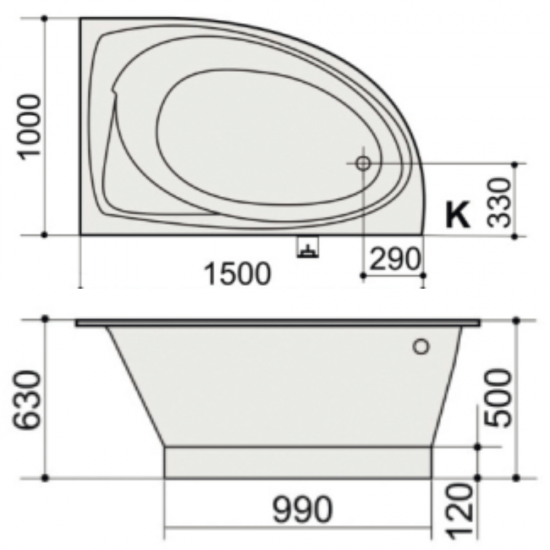 Akmens masas vanna SPN Olivia 150x100 cm. kreisā puse