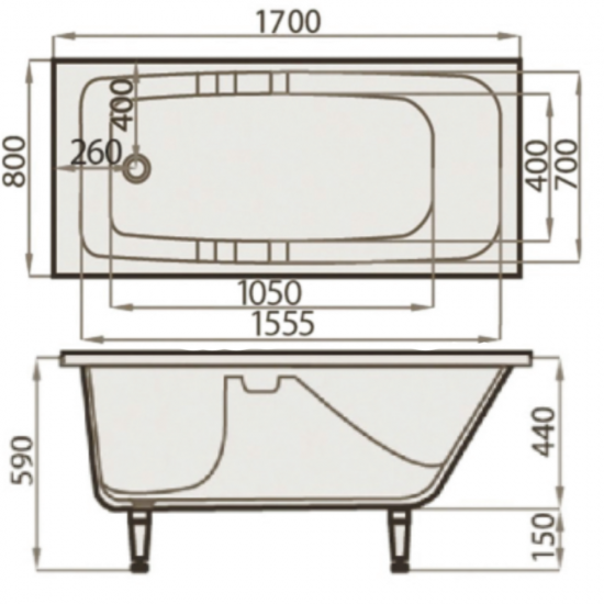 Akmens Masės Vonia SPN Sofija 170x80 cm.