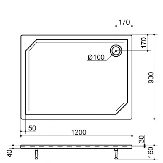 Akmens Masės Dušo Padėklas SPN P 715K 120x90 cm. Kairės Pusės