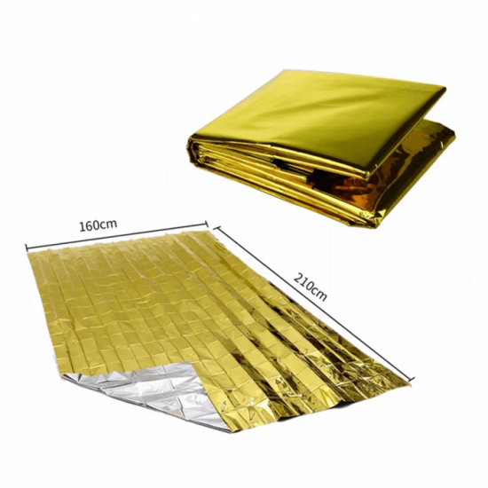Išgyvenimo antklodė, dviejų spalvų pirmos pagalbos hipoterminis apsiaustas 160 x 210 cm Išgyvenimo antklodė, dviejų spalvų pirmos pagalbos hipoterminis apsiaustas 160 x 210 cm