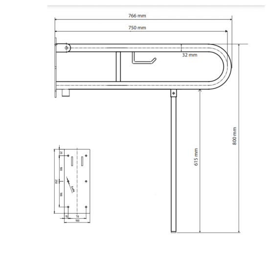 U Formos Atlenkiamas Laikiklis BEMETA Help 75cm. Su Atrama, Baltas