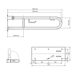 U Formos Atlenkiamas Laikiklis BEMETA Help 75cm. Su TP laikikliu Nerūdijančio Plieno, Poliruotas