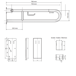 U Formos Atlenkiamas Laikiklis BEMETA Help 75cm. Su TP laikikliu Baltas