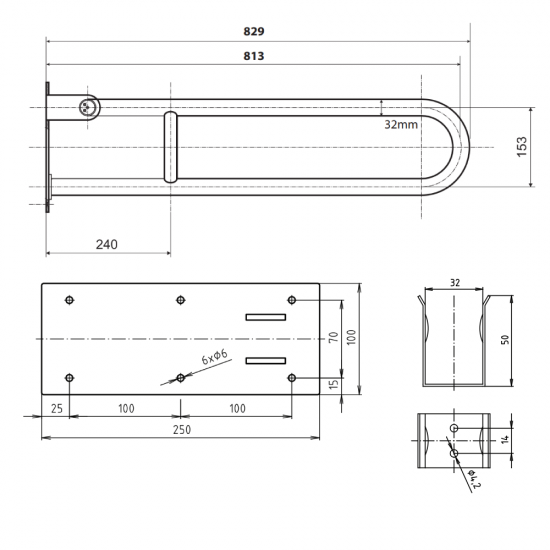 U Formos Atlenkiamas Laikiklis BEMETA Help 813 mm. Nerūdijančio Plieno, Poliruotas
