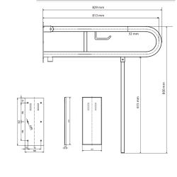U Formos Atlenkiamas Laikiklis BEMETA Help 813 mm. Su Atrama, Nerūdijančio Plieno, Poliruotas