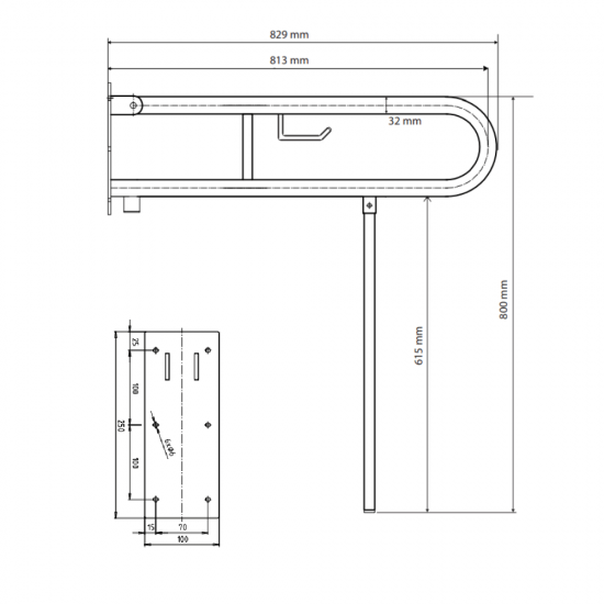 U Formos Atlenkiamas Laikiklis BEMETA Help 813 mm. Su Atrama, Baltas