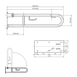 U Formos Atlenkiamas Laikiklis BEMETA Help 813 mm. Su TP laikikliu Nerūdijančio Plieno, Šlifuotas