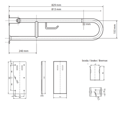 U Formos Atlenkiamas Laikiklis BEMETA Help 813mm. Su TP laikikliu Nerūdijančio Plieno, Šlifuotas